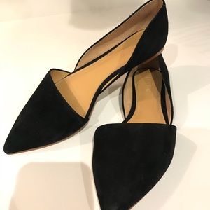 Suede black pointy toe flats